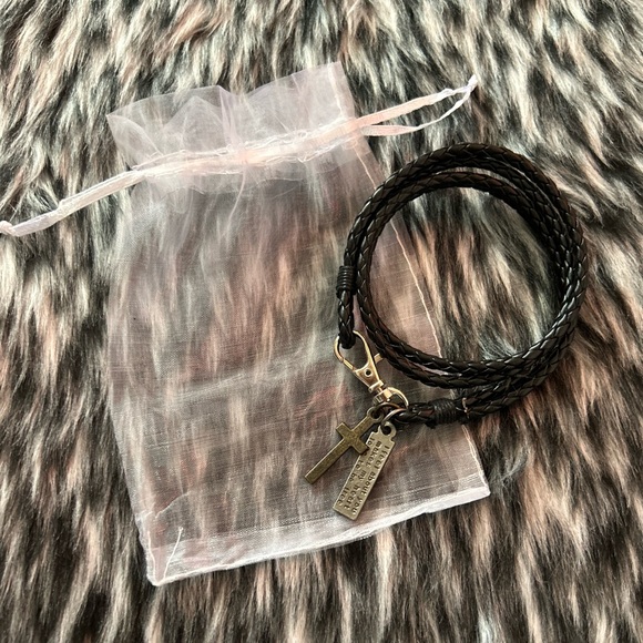 Cross Leather Wrap Bracelet - Picture 1 of 4